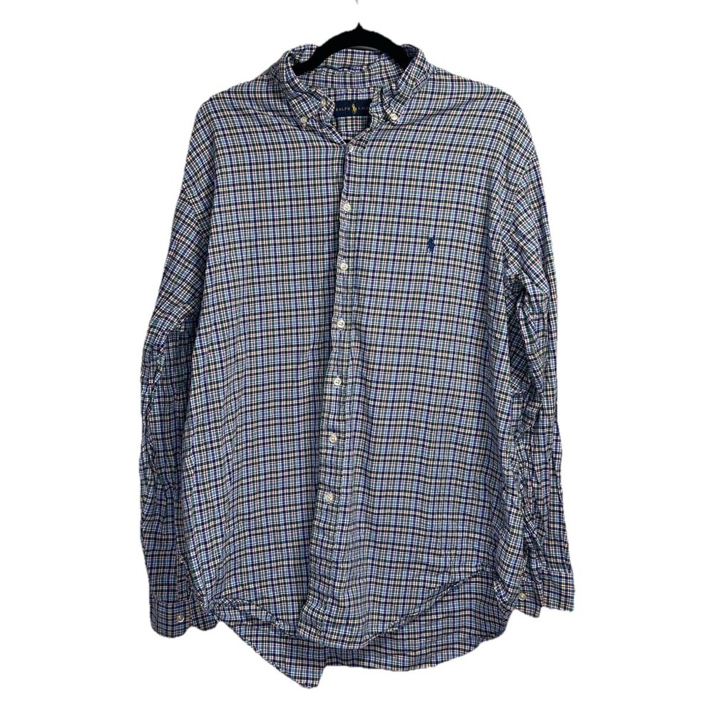 Ralph Lauren Button Up Shirt Men's Large Tall LT Madras Plaid Check Preppy Dress